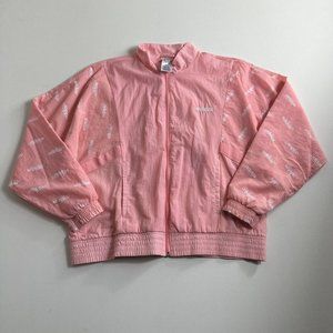 Adidas Windbreaker Jacket Full Zip Pink Womens Size Large Graphic‎ Logos
